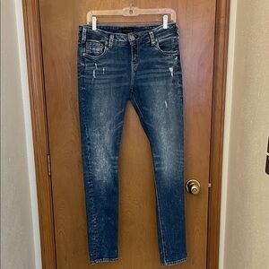 Silver Jeans Women's Girlfriend Blue Distressed Denim Jeans, Size W28/L29